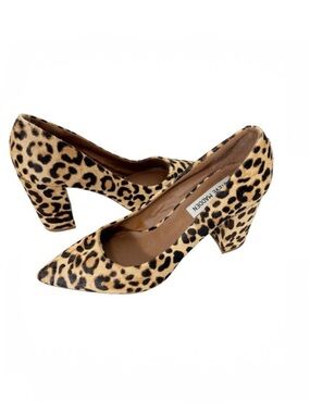 Steve Madden Arya Women’s Leopard Print Cow Hair Mob Wife Block Heel Pump Size 7